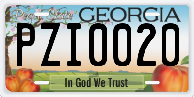 GA license plate PZI0020