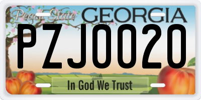 GA license plate PZJ0020