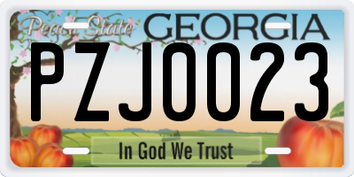 GA license plate PZJ0023