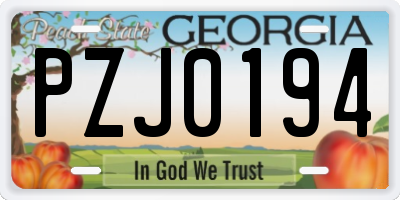 GA license plate PZJ0194