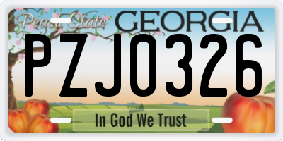 GA license plate PZJ0326