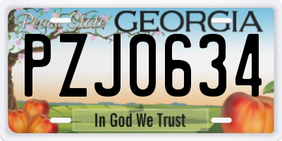 GA license plate PZJ0634