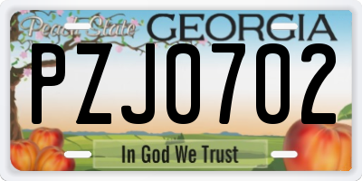 GA license plate PZJ0702