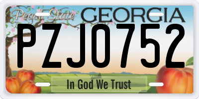 GA license plate PZJ0752