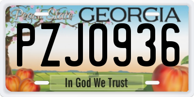 GA license plate PZJ0936