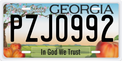 GA license plate PZJ0992