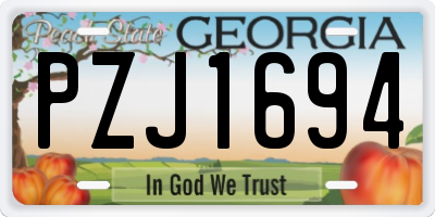GA license plate PZJ1694