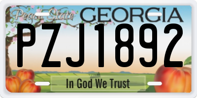 GA license plate PZJ1892
