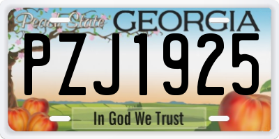 GA license plate PZJ1925