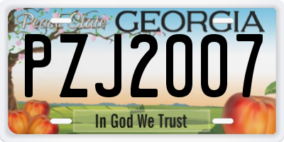 GA license plate PZJ2007