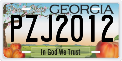 GA license plate PZJ2012