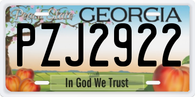 GA license plate PZJ2922