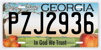 GA license plate PZJ2936