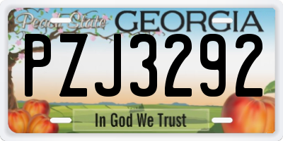 GA license plate PZJ3292