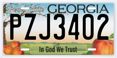 GA license plate PZJ3402