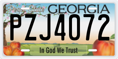 GA license plate PZJ4072