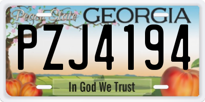 GA license plate PZJ4194