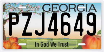 GA license plate PZJ4649