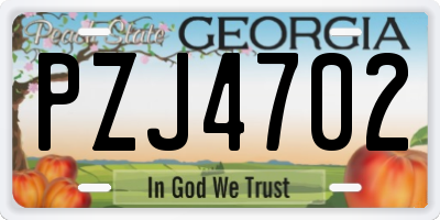 GA license plate PZJ4702