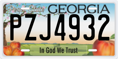 GA license plate PZJ4932