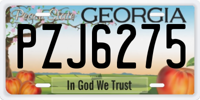 GA license plate PZJ6275