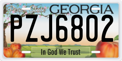 GA license plate PZJ6802