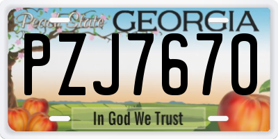 GA license plate PZJ7670