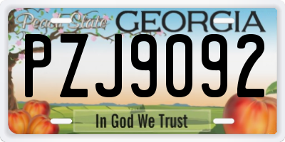 GA license plate PZJ9092