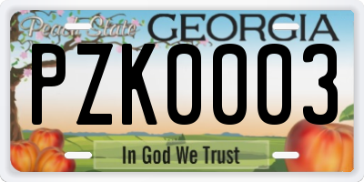 GA license plate PZK0003