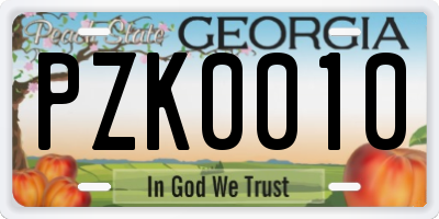 GA license plate PZK0010
