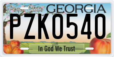 GA license plate PZK0540