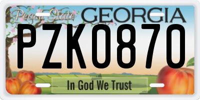 GA license plate PZK0870