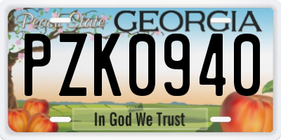 GA license plate PZK0940