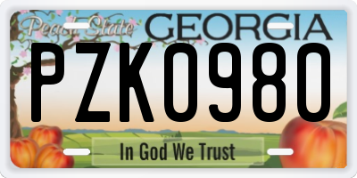 GA license plate PZK0980