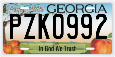 GA license plate PZK0992