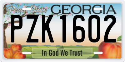 GA license plate PZK1602