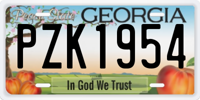 GA license plate PZK1954
