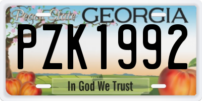 GA license plate PZK1992