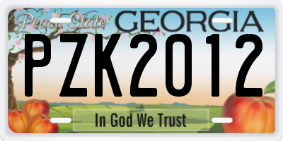 GA license plate PZK2012