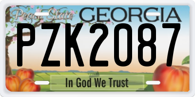 GA license plate PZK2087