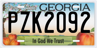GA license plate PZK2092