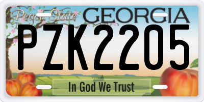 GA license plate PZK2205