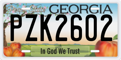 GA license plate PZK2602