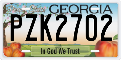 GA license plate PZK2702