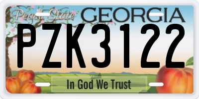 GA license plate PZK3122