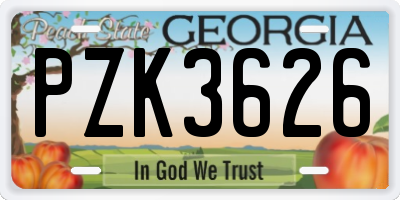 GA license plate PZK3626