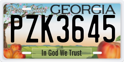 GA license plate PZK3645