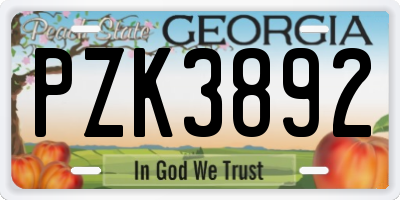 GA license plate PZK3892