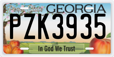GA license plate PZK3935