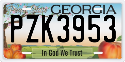 GA license plate PZK3953